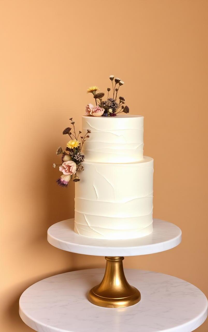 Two tier custom celebration cake with dried flowers